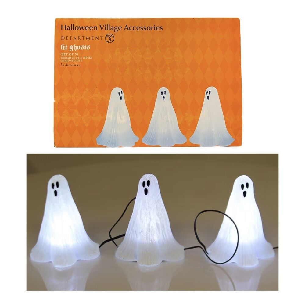 Department 56 Lit Ghosts (3) Halloween Village Accessories Lighted 6003303 NIB